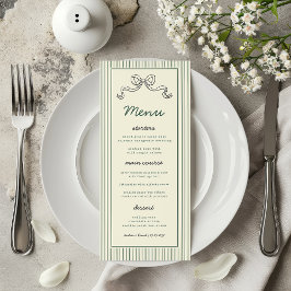 Menu Hand Drawn Bow Green Stripes Vintage Wedding