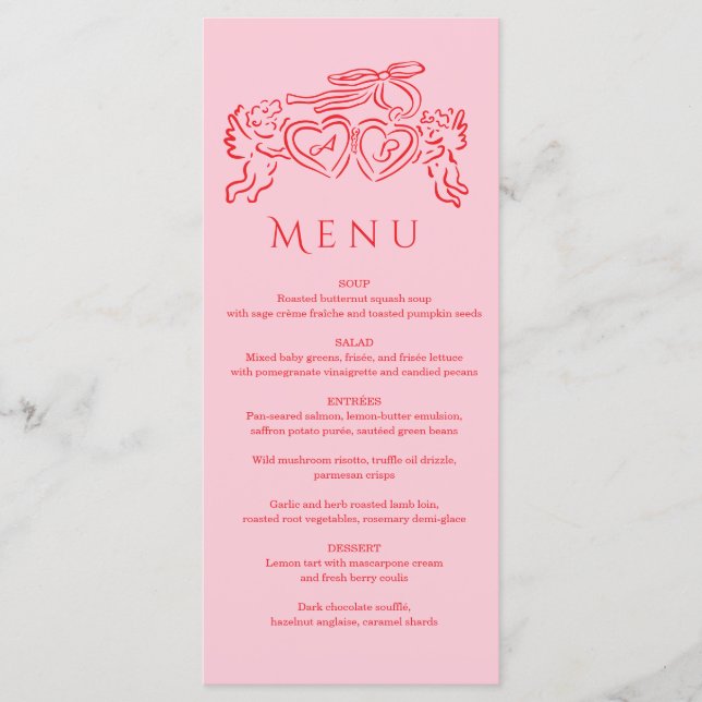Menu hand drawn heart couple Whimsical Wedding  (Frente)
