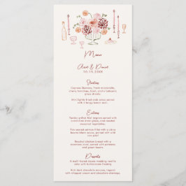 Menu Hand Drawn Whimsical Tabletop Burgundy Wedding