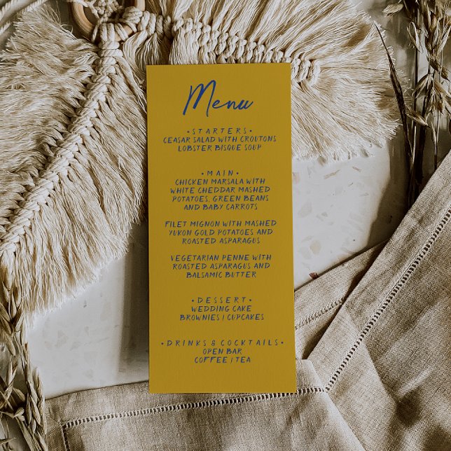 Menu Hand Written Yellow Blue Italian Wedding (Criador carregado)