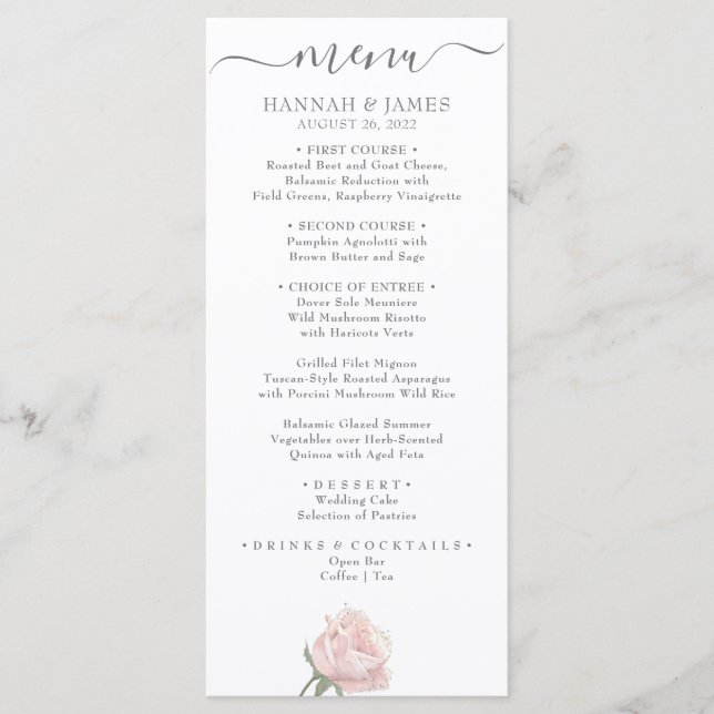 Menu Hannah | Casamento com Caligrafia Imporal Moderna (Frente)