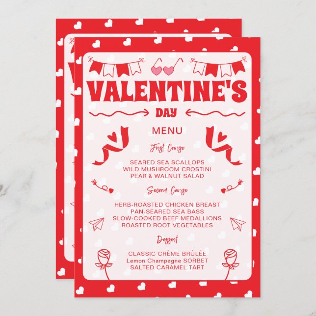 Menu Hearts Happy Valentine's Day Modern Love Pattern (Frente/Verso)