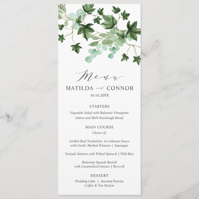 Menu Hedera | Festa ou Casamento de Sage com Tipografia (Frente)