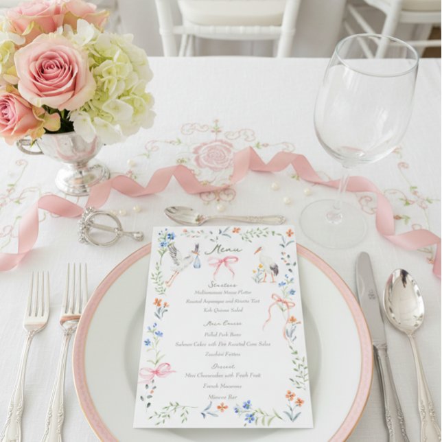 Menu Heirloom Rose and Stork Baby Shower  (Criador carregado)