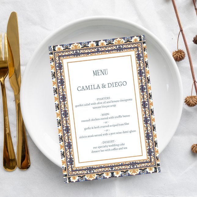 Menu Herança Moderna de Talavera Casamento Elegante (Criador carregado)