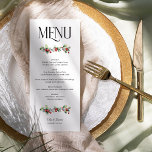 Menu Holly e Red Berries Casamento no inverno<br><div class="desc">menu casamento no inverno com cursos de janto e itens de menu totalmente editáveis. A design apresenta uma tipografia elegante e ramos de santo com bagas vermelhas. Para coordenar convites, artigos de papelaria e decoração do dia do evento, por favor, navegue na Coleção de Casamentos Holly Bells ou me mande...</div>