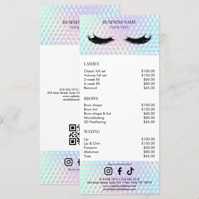 Menu Holographic Salon Price List (Frente/Verso)
