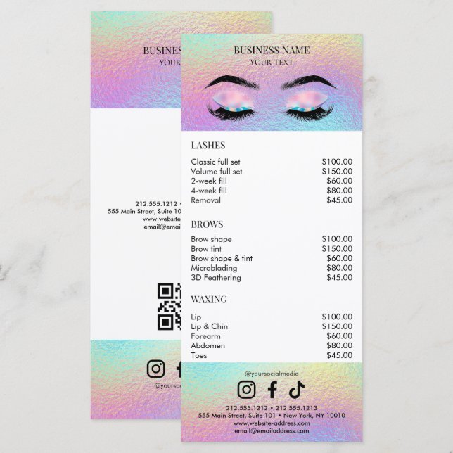 Menu Holographic Salon Price List (Frente/Verso)