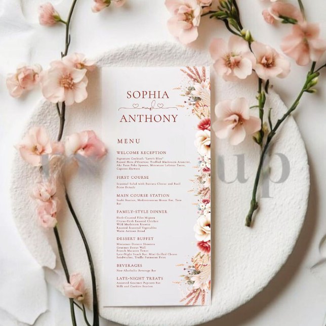 Menu Homens de Casamento Lado-Solteiro Floral Mínimo Bl (Criador carregado)