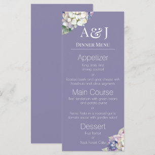 Menu Hortênsias Roxas e Brancas Monogramadas em Lavanda