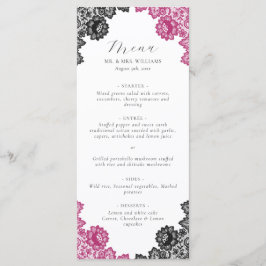 Menu Hot Pink and Black Floral Lace Wedding