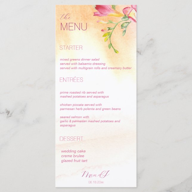 Menu Hot Tropical Freesia Watercolor (Frente)