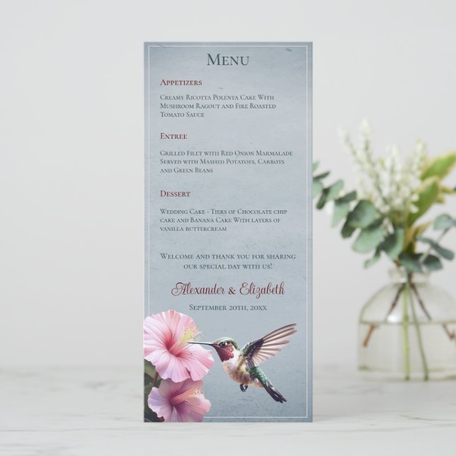 Menu Hummingbird e Hibiscus | Casamento Azul (Em pé/Frente)