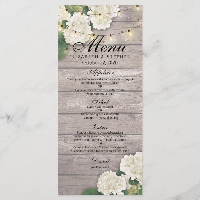 Menu Hydrangea Flowers Wood String Lights (Frente)