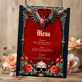 Menu Ícone gótico romântico: coração, rosa, crânio.