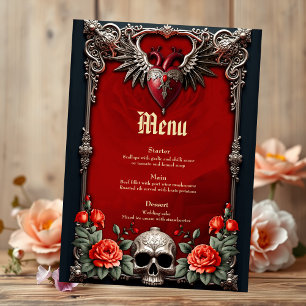 Menu Ícone gótico romântico: coração, rosa, crânio.