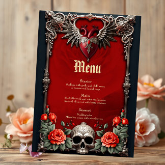 Menu Ícone gótico romântico: coração, rosa, crânio.
