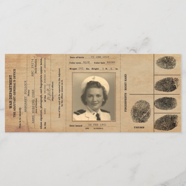 Menu Identificação do Passaporte de Réplica de 1940s (Frente)