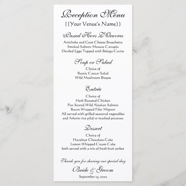 Menu Igreja em Auvers de Vincent van Gogh Casamento (Frente)