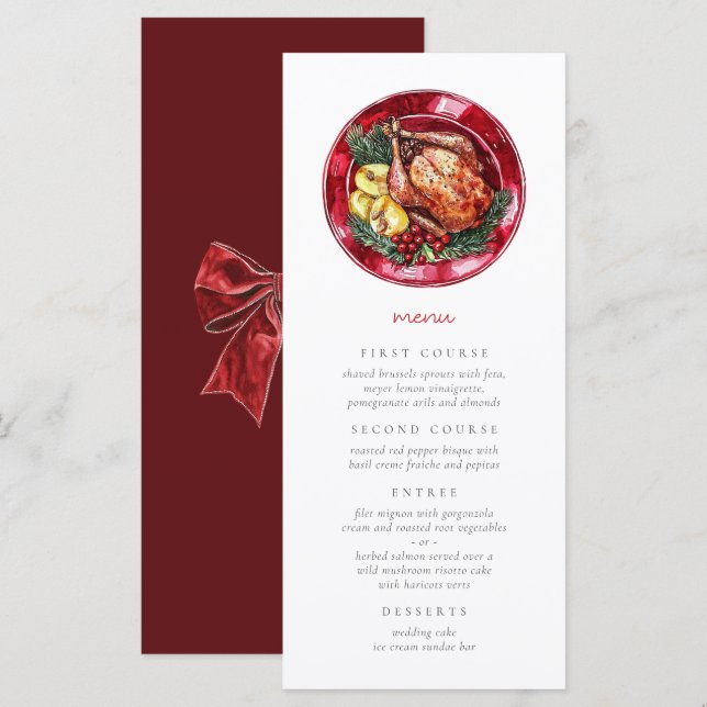 Menu Ilustração de Comida Festiva de Casamento de Natal (Frente/Verso)