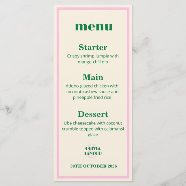 Menu Informações de Casamento Listrado Moderno Retro (Frente)
