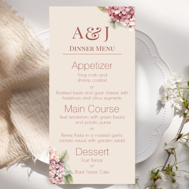 Menu Iniciais de Monograma com Flores de Hortênsia em A (Criador carregado)