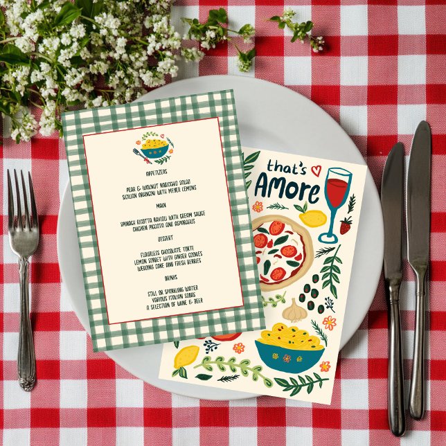 Menu Isso é Amore Comida Italiana Amor Caprichoso PERSO (That's Amore Italian Food Love Whimsical CUSTOM Plaid Hand-drawn Menu
)