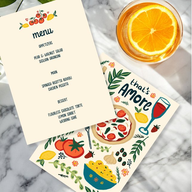 Menu Isso é Amore Comida Italiana Amor Caprichoso PERSO (That's Amore Italian Food Love Whimsical CUSTOM Menu Wedding Dinner Party Shower
)