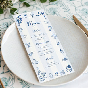 Menu Italiano Listras Azuis Desenhadas à Mão Diver
