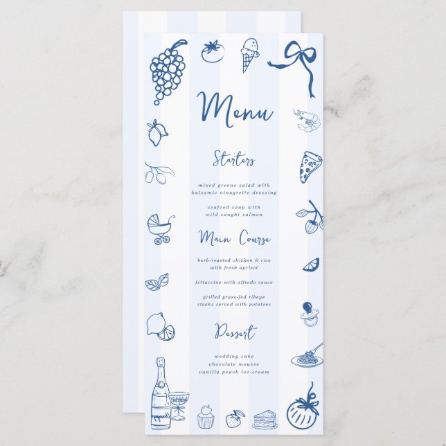 Menu italiano Strike Azul Desenhado à Mão Divertid (Frente/Verso)