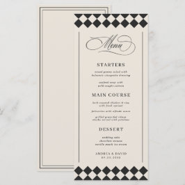 Menu Ivory Black Vintage Old Money Preppy Check Wedding