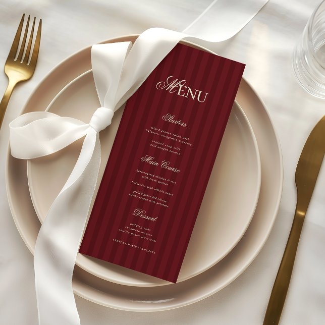 Menu Ivory & Burgundy Elegant Stripes Retro Wedding (Criador carregado)