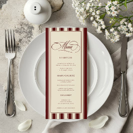 Menu Ivory & Burgundy Stripes Border Retro Wedding