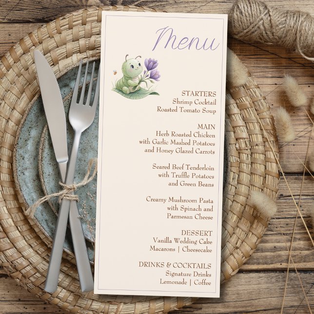 Menu Ivory Cute Caterpillar Custom Baby Shower (Criador carregado)