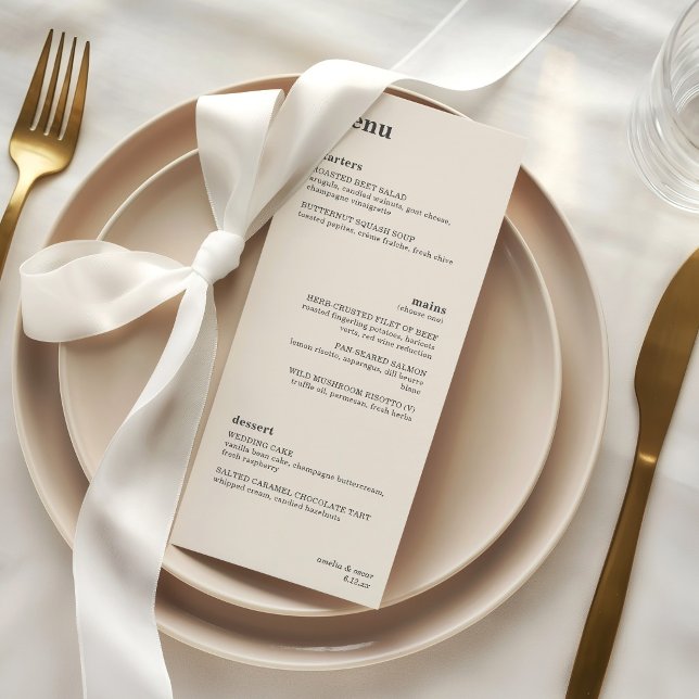 Menu Ivory Minimalist Plated Dinner Wedding Reception (Criador carregado)