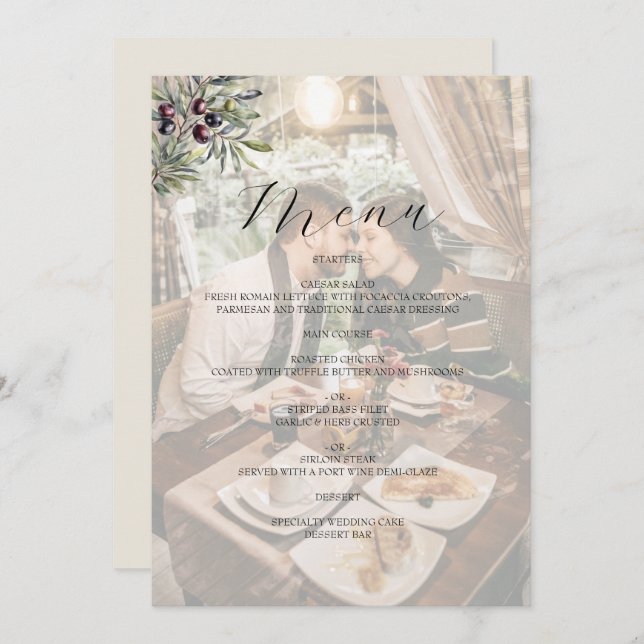 Menu Ivory Olive Photo Wedding (Frente/Verso)