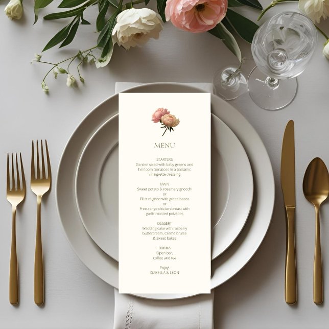 Menu Ivory | Rosa Floral Chic Casamento  (Criador carregado)