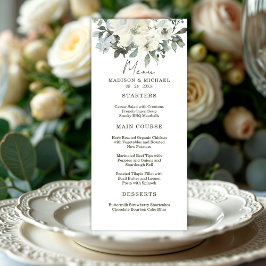 Menu Ivory Watercolor Floral Rustic Sage Casamento Verd