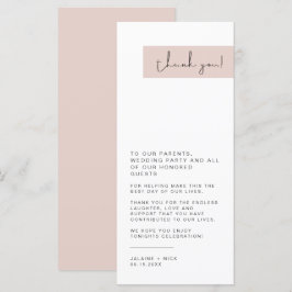 Menu JALAINE Modern Blush Pink Plate Obrigado