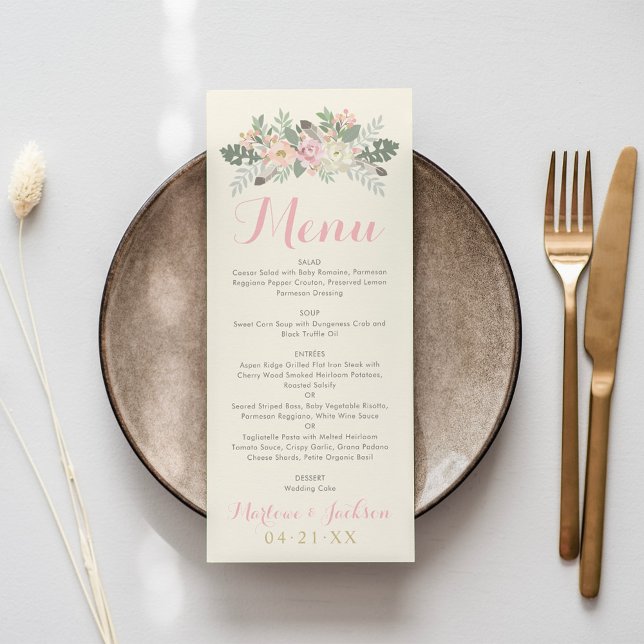 Menu Janta de Casamento com Ivory Pink e Dourada Floral (Criador carregado)
