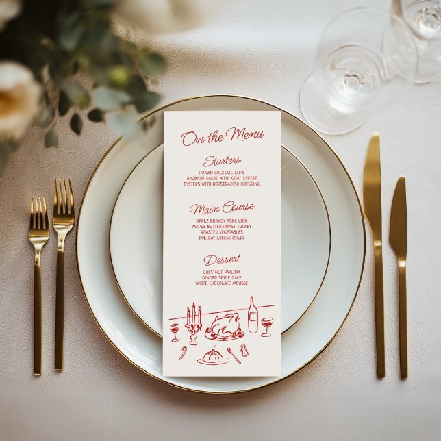 Menu Janta de Natal Desenhada à Mão Branca (Criador carregado)