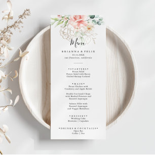 Menu Janta Floral da Folhagem Verde Dourada