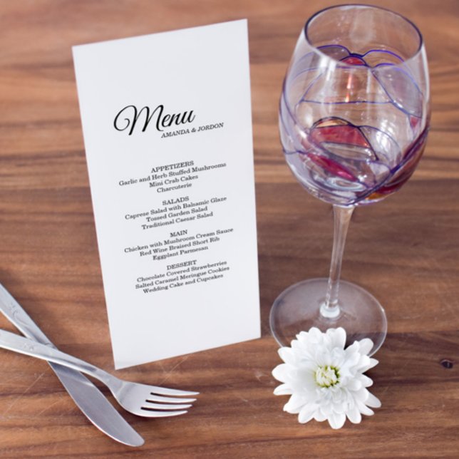 Menu Jantar da Caligrafia Branca Simples Preta (Criador carregado)