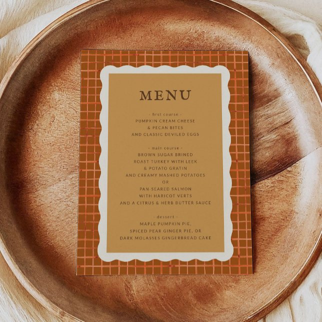Menu Jantar de Ação de Graças com Torta de Abóbora em A (Watercolor Pumpkin Pie Thanksgiving Dinner Menu)
