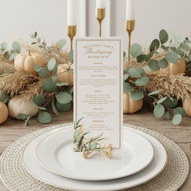 Menu Jantar de Ação de Graças Elegante Folhas de Outono (Criador carregado)