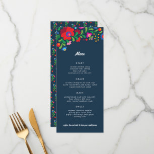 Menu Jantar de Bordado Mexicano Colorido Azul Marinho