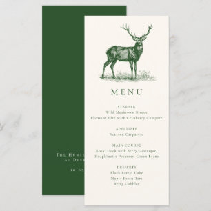 Menu Jantar de Caça Elegante Rústico Veado Outono Verde