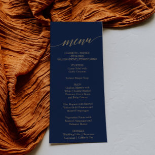 Menu Jantar de Caligrafia em Azul Marinho e Dourado Ele
