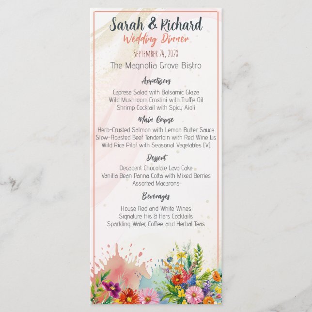 Menu Jantar de Casamento com Flores Silvestres (Frente)