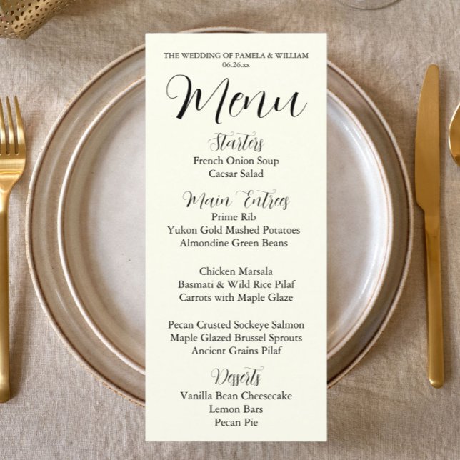 Menu Jantar de Casamento de Cor de Marfim Estilo Simple (In Situ)